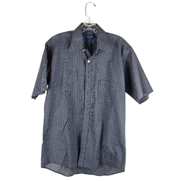 Mens Blue White Short Sleeve Shirt 15.5" Collar Towncraft Button Down    JH1842 - Picture 2 of 7